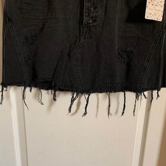Free People Black Distressed Jean Skirt - Picture 5 of 10